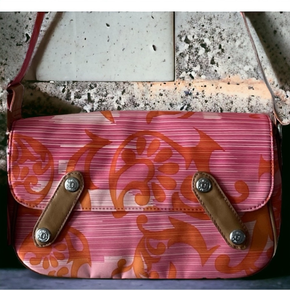 Kipling Helene Crossover Paisley Print Pink & Orange Shoulder Bag- EUC